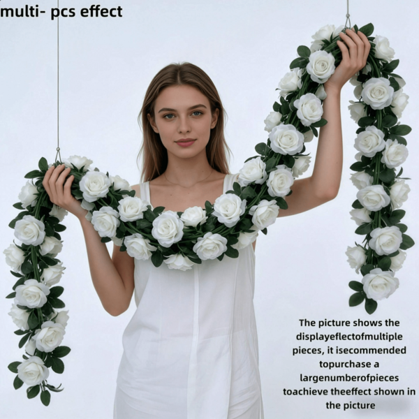 Set 3 buc. liană lungă extra de trandafir alb artificial, potrivită pentru decorarea arcadei de nuntă la interior și exterior, decor pentru gard de vilă și balcon, înfășurat pentru balustrada scării, fundal de petrecere și recuzită pentru fotografii, textură realistă, petale pline