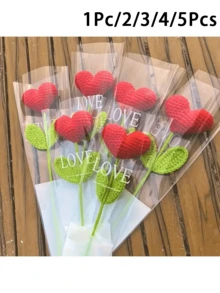 Bó hoa hình trái tim móc thủ công, hoa tình yêu làm bằng len với thân màu xanh lá cây, thích hợp làm quà tặng Ngày Valentine, Ngày của Mẹ, Lễ tốt nghiệp, Lễ Tạ ơn, sinh nhật và các dịp đặc biệt, trang trí nhà cửa, bó hoa nhân tạo, hoa đan thủ công hoàn thiện, bó hoa Ngày Nhà giáo, quà tặng hoàn thiện, bó hoa trái tim đỏ đan, quà tặng mùa tốt nghiệp - Nhiều màu - Xem 2