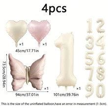 4pcs Cream Pink Butterfly Heart Number 1-9 Balloon Set, 40 Inch Large Foil Balloons, Suitable For Birthday Party Decoration, Baptism And Friends Gathering Backdrop Decor Supplies - Butterfly Heart Number - View 8