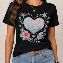 Camiseta casual de manga corta para hombre de  con estampado de ilustración de Stitch usando gafas de moda, adecuada para uso al aire libre, top de verano para hombre - Negro - Ver 1