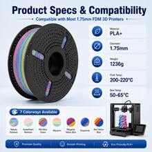 PLA+ 3D Printer Filament 1.75mm, 1.25KG Multicolor Rainbow PLA Plus FDM Filament, Smooth Printing, Helps Reduce Tangling, Low Warping, For Most FDM 3D Printers, Models, Prototypes, Desk Decor & DIY Projects - View 11