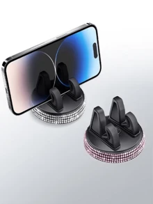 Car Phone Holder, 360 Degree Dashboard Mount, Rhinestone Design, Supports Vertical And Horizontal Modes, Easy Installation And Convenient Use. Suitable For Car Interior And Home/Office Use. Multiple Styles Available. Perfect As A Gift. - A - View 4
