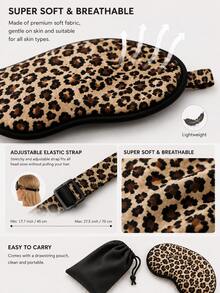 Classic Yellow Brown Leopard Print Satin Sleep Eye Mask With Storage Bag, Soft Light Blocking Eye Cover For Travel - Gold - View 3