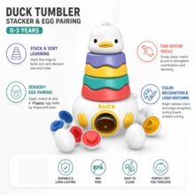 Duck Stacking Cups & Egg Matching Toy - 0-3 Years Early Education Educational Toy, Fine Motor Skills Training Stacking Fun, 6 Colorful Shape Matching Eggs, Rainbow Ring Tower, Hand-Eye Coordination, Toddler Learning Puzzle Gift - Multicolor - View 3