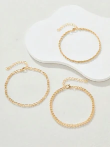 Bộ 3 chiếc vòng chân vàng nhiều lớp thiết kế độc đáo, phong cách đi biển và đường phố, phù hợp cho nữ giới đeo hàng ngày, món quà tuyệt vời dành cho bạn bè nữ. - Vàng - Xem 3