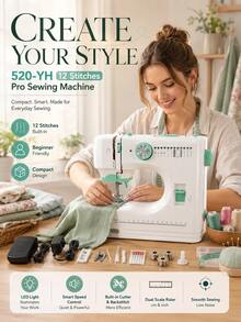 SOKANY High-End Household Electric Sewing Machine, Green, Double-Needle Double-Thread, Automatic Winding 12-Stitch Edge Locking, Metal Tip, Adjustable Speed, One-Button Reverse Sewing, With Lighting, Suitable For Family Use, Handmade DIY, Holiday Gifts - Mint Green - View 2