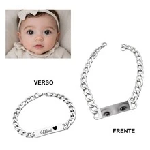 Adult Bracelet With Baby Look + Personalized Phrase, Free Engraving, Gift, Silver & Gold - 銀色正面和背面02 - 查看 5