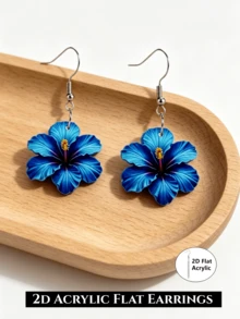 2D平面壓克力芙蓉花耳環，多色可選，適合日常配戴與派對，情人節禮物，海灘度假，精緻禮物，度假耳環 - 花朵 - 查看 4