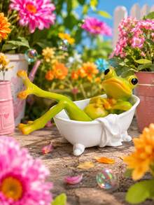 Forest Home Decor 3pcs Frog Figurine Set, Digging, Bathing, Lazy Frog Resin Sculptures, Aquarium Decoration, Water Landscape Fish Tank Decor, Cute Animal Mini Figurines, Suitable For Home Bookshelf And Desk - Forest Frog - View 4