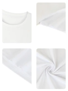 Women's Casual White Short Sleeve Round Neck T-Shirt With Denim Patchwork Heart Design, Regular Fit Polyester Top For Daily Wear - 淺藍色 - 查看 7