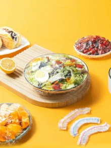 100入彈性食物保鮮蓋，可用於儲存食物、蔬菜和水果，一次性多用途無味廚房保鮮膜，居家、餐廳、野餐防塵用 - 適用所有盤子尺寸，野餐必備可重複使用塑料保鮮膜，食物用塑料保鮮膜 - 彩色 - 查看 11