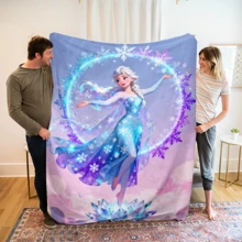 Disney 1件裝彩色雪花冰雪奇緣艾莎公主、安娜公主、迪士尼公主全明星主題法蘭絨印花毯，冷氣蓋毯 - 100%聚酯纖維針織絎縫毯，數位印花 - 舒適床上用品適用於四季，適合午睡、露營、旅行 - 朋友和家人的理想禮物，舒適法蘭絨毯 - 多種尺寸可選，超柔軟，適用於沙發/床，四季必備，適合在沙發上日常休息 - 彩色 - 查看 1