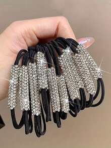20/10/3pcs Luxury Rhinestone Hair Ties, New Elastic Hair Ties For Ponytail, Simple Versatile, Non-Damaging, Hair Accessories - Multicolor - View 11