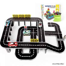 48/88 piezas Baldosas magnéticas de construcción, pistas de carretera, con mini coches, señales de tráfico, bloques magnéticos, juguetes educativos y creativos de construcción STEM, adecuados para regalos de cumpleaños y festividades de niños, colores aleatorios - Multicolor - Ver 3