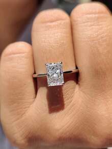 1pc Shiny Geometric Pattern Engagement Ring/Wedding Ring, Women's Promise Ring/Eternity Ring, Exquisite Jewelry Gift - Silver - View 4