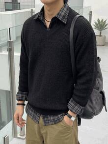 Vaulklash Unisex Men's Korean Style Lazy Versatile Casual Loose Fit Pullover Knit Sweater - Black - View 5