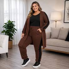 3-Piece Set: Kimono + Blouse + Pants, Plus Size, Women's, Pockets, Premium Line, Lightweight Wool, Sizes GG, G2 And G2, Comfortable - 鏽棕色 - 查看 5