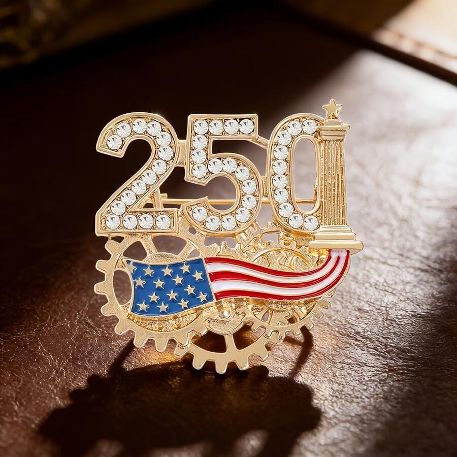 New 250th Anniversary Of The United States Brooch, Patriotic American Independence Day Rhinestone Zinc Alloy Lapel Pin, Suitable For Wearing On Clothing, Ideal For Holidays Like Independence Day, Halloween