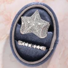 Juego de Anillos Geométricos de Estrella Creativos para Parejas, Mujeres y Hombres, Regalo de Compromiso y Promesa, Joyería para Fiestas - Blanco - Ver 8