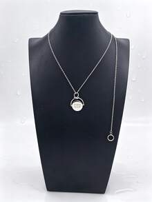 1pc Minimalist Ins Style Stainless Steel Gold Plated Rotating Rhinestone Inlaid Star & Heart Pendant Necklace, Men's Gift For Friends And Family On Holidays - Silver - View 6