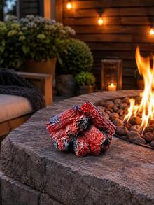 Artificial Fire Log Decor, Fake Glowing Firewood For Gas Fireplace, Reusable Fireplace Log For Indoor/Outdoor Fire Pit, Resin Fire Log Ornament For Aquarium Fish Tank, Home Living Room, Patio Garden Decoration - Charcoal Pile - View 2