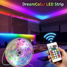1入 智慧 RGB LED 燈條，USB 供電變色燈條，具跑馬燈與流水動態效果，自黏式燈條，鮮豔流動色彩燈光，適合臥室氛圍、電競房佈置、居家裝飾與派對飾品 - 24-Key 5050 Dream Color - 查看 1