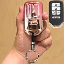 Luxury Gradient Pink 5-Key Car Key Cover, Compatible With Accord Civic CR-V Pilot, Fashionable Cute Automotive Accessories, Replacement Machinery Parts Grade Protection Hardware Key Shell Protector With Keychain - Gradient Pink Ring Design - View 1