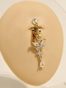 1pc Copper Zirconia Bow Pendant Navel Clip Suitable For Daily Wear - Yellow Gold - View 1