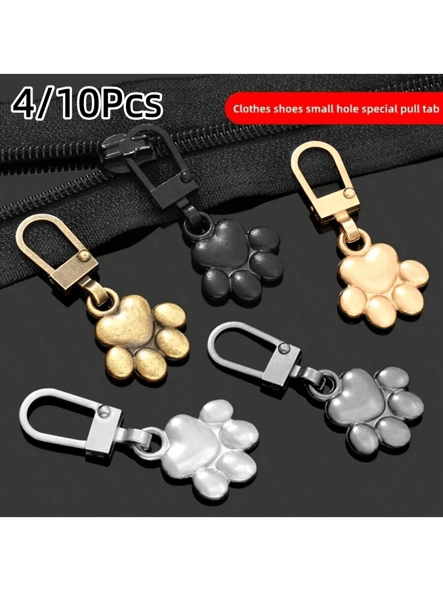 4/10pcs Cat Paw Metal Zipper Pulls, Detachable Clothing, Bag, Jacket Zipper Replacement Parts, Zipper Repair Tool