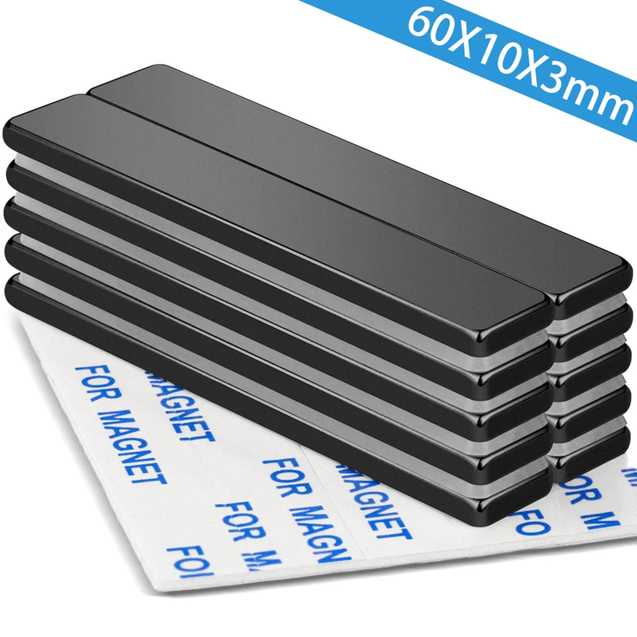 Batang Magnet Neodymium Kuat 50x10x3mm, Strip Magnetik Tahan Lama dari Logam Tanah Jarang dengan Perekat Dua Sisi, Magnet Persegi Panjang Logam yang Kuat untuk Pintu, Kulkas, Kantor, Dapur - 50X10X3mm-Perak - View 1
