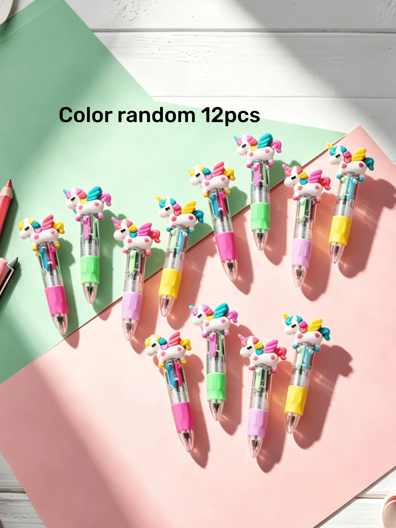 Bộ 12 bút bi hình kỳ lân có thể thu gọn - Màu sắc tươi tắn, tông màu pastel, điểm nhấn lấp lánh, ngòi cỡ trung bình, chất liệu nhựa, lý tưởng cho văn phòng phẩm và DIY, thiết kế độc đáo, phù hợp cho đồ dùng học tập, vật dụng cần thiết cho năm học mới.