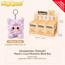 PlayQuest官方盲盒,猫咪塞缪尔的可爱瞬间毛绒盲盒(非毛绒),包含6款常规款和1款隐藏款,动漫角色收藏盲盒,神秘礼包,适合桌面摆件、家居装饰和派对礼物,圣诞节、万圣节、生日、情人节惊喜收藏礼物,内含可爱动物吊坠,惊喜礼物,适合女孩,时尚可爱的卡通角色收藏和装饰新奇配饰 - 彩色 - 查看 11