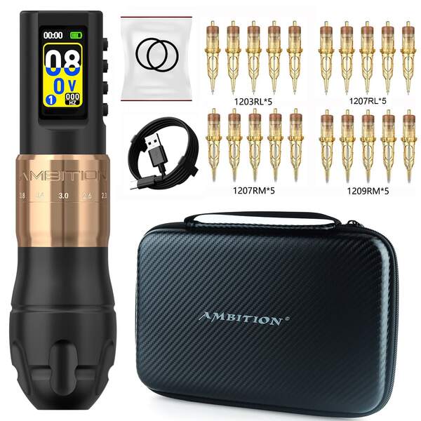 Ambition 1pc Professional Wireless Tattoo Machine Pen Ambition C3 7-Level Adjustable Stroke 2.0-4.2mm Brushless Motor Tattoo Makeup For Tattoo Artists