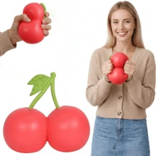 Gran juguete de estrés en forma de cereza, pelota de estrés elástica y estirada, lindo juguete de estrés en forma de cereza mochi, gran juguete de estrés con forma de alimento, juguete de alivio de estrés gigante para adultos, lindo regalo sensorial con forma de fruta, juguete de dedo para aliviar la ansiedad - grande - Ver 2