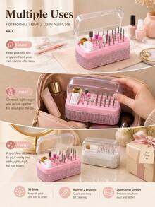 Caja de almacenamiento y exhibición con cepillo para brocas de taladro de uñas con 30 ranuras, decorada con diamante de imitación - Multicolor - Ver 5