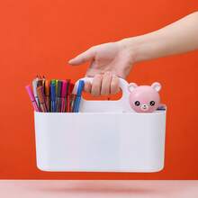 Stackable Plastic 5-Compartment Desktop Organizer Basket With Handle, Portable Makeup Brush Holder And Pen Holder Storage Box, Divided Vanity Desk Organizer Rack, Suitable For Cosmetics, Skincare, Stationery, Art Supplies, Office, Bathroom, Bedroom, Dorm And Vanity - Multicolor - View 5