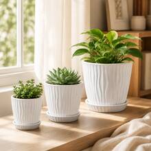3pcs Simple White Wave Pattern Plastic Flowerpot With Tray Large Medium Small Set Household Living Room Balcony Green Plant Pot Blue Snowflake Lily Bell Orchid Planting Pot Outdoor Garden Ins Style Decorative Flowerpot - Flowerpot - View 11