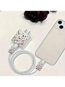 3入組 雛菊/表情圖案彩繪充電線保護套 18/20W 透明防斷裂充電線保護套，相容於 Apple 15 14 Pro Max 13/12 - 彩色 - 查看 4
