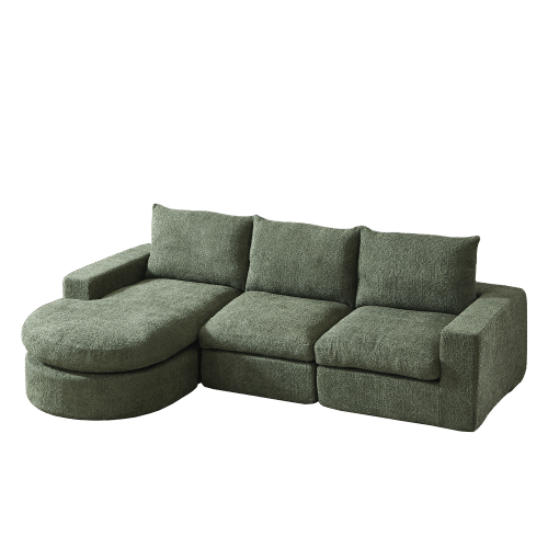 Chenille Sofa With Curved Elements And Chaise Longue, Fully Compressed And Frameless, Modular Corner Sofa With L-Shaped Chaise Longue, Compressed Foam Sofa, No Assembly Required