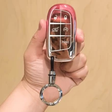 奢華漸層粉色鑰匙遙控器套 5 鍵，適用於 Grand Cherokee Compass Cherokee，時尚可愛汽車配件，替換機械零件級保護硬體鑰匙殼保護套含鑰匙圈 - 漸層粉圓環款 - 查看 5