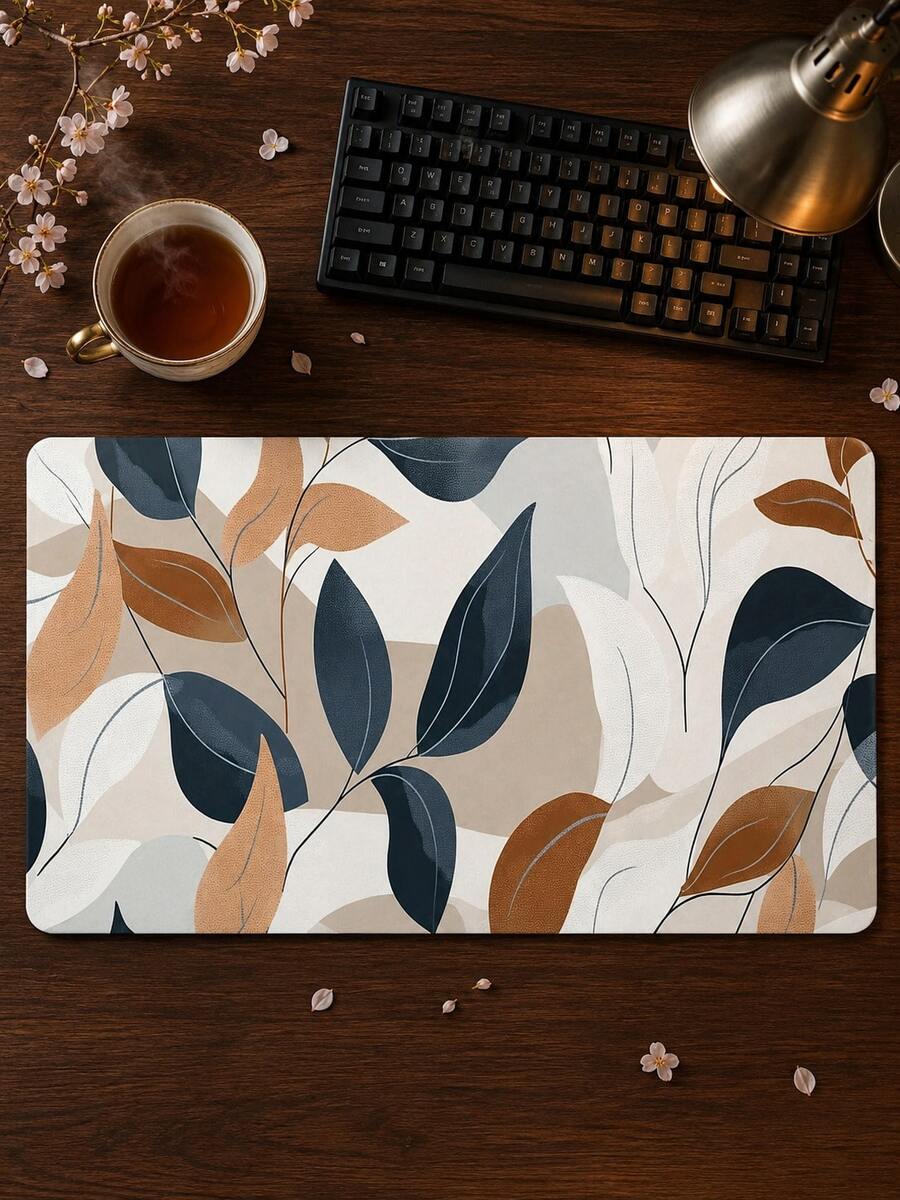 Alfombrilla de escritorio minimalista con estampado de hojas, estilo nórdico de plantas, para mouse de computadora, superficie de tela suave con control de mouse fluido, base de goma antideslizante estable y duradera, impermeable y fácil de limpiar, adecuada para el hogar, la oficina, el estudio, el Día de la Madre, regalo de graduación, alfombrilla de escritorio extendida - Ver 1