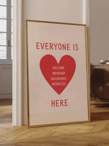 1 pièce Bienvenue à tous ! Matériau imprimé, affiche de diversité et d'inclusion, cœur rouge vif sur fond beige, transmettant le message "Tout le monde est le bienvenu". Décoration pour conseiller scolaire, art mural pour salle de thérapie, encadré ou non encadré - Affiche de citation - Voir 11