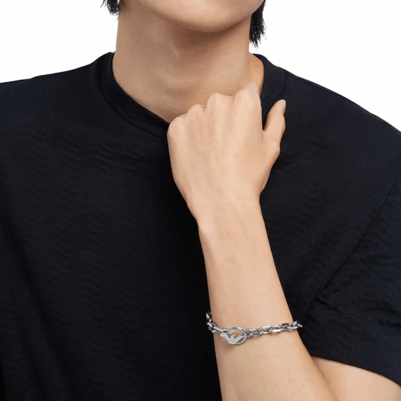  Armani 嘻哈百搭鏈條不鏽鋼男士手鍊，銀色