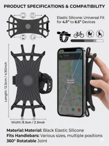 Universal 360 Rotation Bicycle Phone Mount Silicone AntiSlip Motorcycle Handlebar Cellphone Holder Shockproof Stroller Bike Phone Bracket Fits 4.5-6.5 Inch - Multicolor - View 4