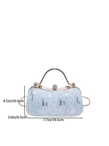 Ins Style Luxury Rhinestone Evening Clutch, Metal Handle Design, Exquisite Rhinestone Details, Compact Shape, Suitable For Dates, Parties And Gatherings - Blue - View 2