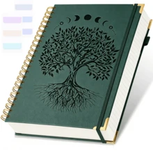 300-Page A5 Spiral Notebook With Embossed Tree Of Life Leather Cover, Lined Paper, 24 Index Tabs, Unisex For School, Work And Home Use, Back To School Essential, Graduation Gift School Supplies - Multicolor - View 21