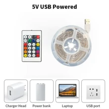 1入夢幻色RGB LED燈條，多色同步顯示，15種動態模式，24鍵紅外線遙控器，5V USB供電，自黏式燈條，適用於客廳照明、派對與展示架裝飾 - 24-Key 5050 Dream Color - 查看 10