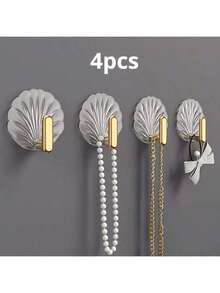 1/2//4/8pcs Sets Of Non Perforated Hooks With Strong Adhesive Keys, Wall Mounted Clothes, Bathroom Bathroom Doors, And Rear Adhesive - Gold - View 8