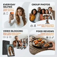 Magnetic Vlog Selfie Monitor Screen Compatible With Iphone 7-17, 1080P Wireless Screen Mirroring, 33ft Range With Remote Control, 180° Rotatable, Rechargeable Dual Power Battery/USB, Phone Accessory For Vlog Live Streaming, Content Creator Travel Gift, Black/White Optional, Selfie, Photography, Tripod - Built-in Speakers - View 8