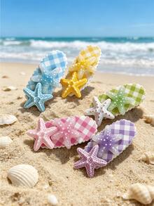 5pcs 3D Starfish Hair Clips, Vacation-Style Side Clips For Bangs, Seaside Hair Accessories - Multicolor - View 1